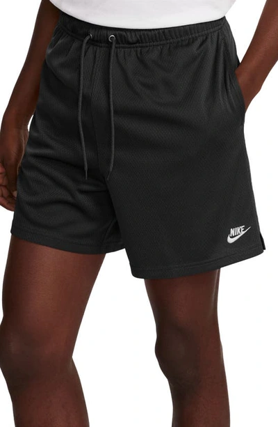Nike Club Flow Mesh Athletic Shorts In Black/ White