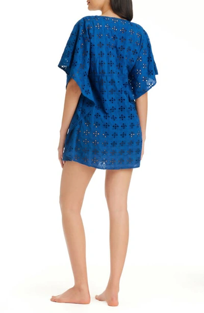 Shop Bleu By Rod Beattie Broderie Anglaise Cotton Cover-up Caftan In Navy