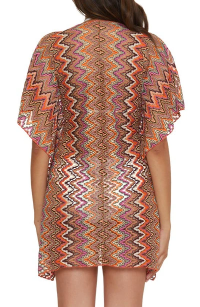 Shop Becca Sundown Tie Front Cover-up Tunic In Carrot/ Vivid Pink