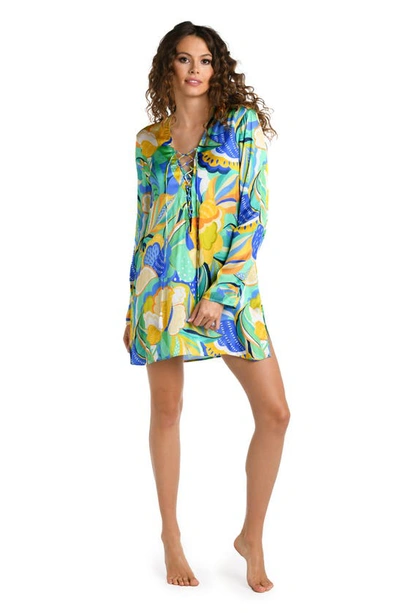 Shop La Blanca Lace-up Cover-up Tunic In Multi