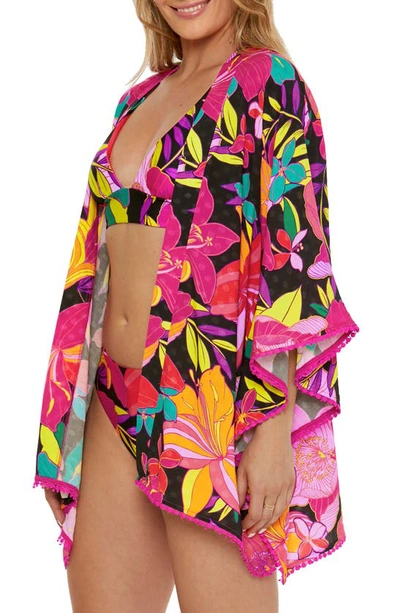 Shop Trina Turk Solar Floral Open Front Cover-up Tunic In Pink