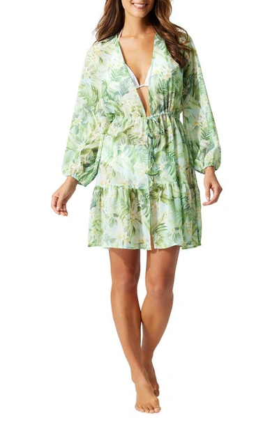 Shop Tommy Bahama Paradise Fronds Long Sleeve Cover-up Dress In Light Swimming Pool