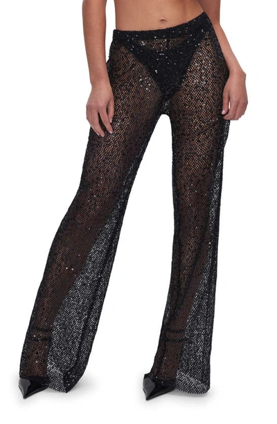 Shop Good American Sequin Wide Leg Cover-up Pants In Black001