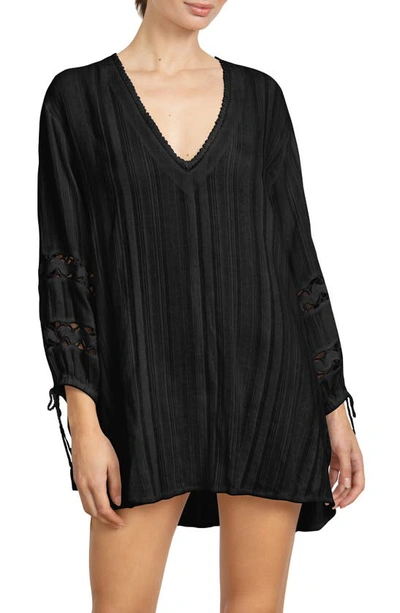 Shop Robin Piccone Jo Long Sleeve Cover-up Tunic In Black