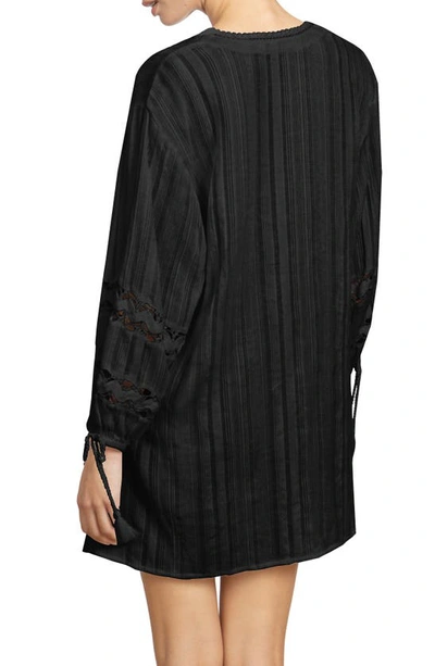 Shop Robin Piccone Jo Long Sleeve Cover-up Tunic In Black