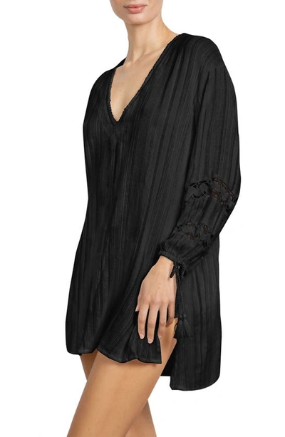 Shop Robin Piccone Jo Long Sleeve Cover-up Tunic In Black