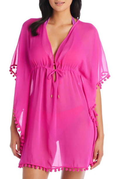 Shop Bleu By Rod Beattie Gypset Pompom Sheer Cover-up Caftan In Punch