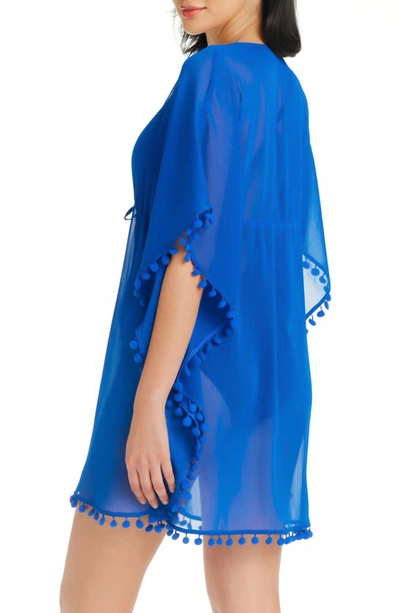 Bleu Rod Beattie Gypset Pompom Sheer Cover-up Caftan In Azure