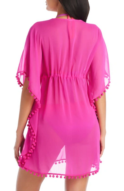 Shop Bleu By Rod Beattie Gypset Pompom Sheer Cover-up Caftan In Punch