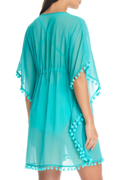 Bleu Rod Beattie Gypset Pompom Sheer Cover-up Caftan In Bora Bleu