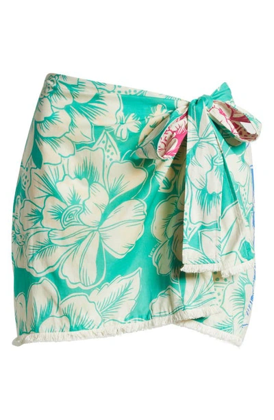 Shop Farm Rio Chita Cotton Cover-up Miniskirt In Green/ Blue
