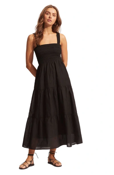 Shop Seafolly Faithful Cover-up Midi Sundress In Black