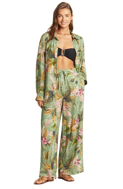 Sea Level Beach Cover-up Shirt In Green