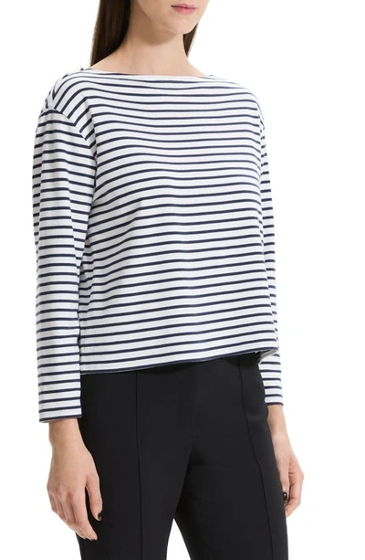 Shop Theory Stripe Boat Neck Supima® Cotton Top In Navy Multi
