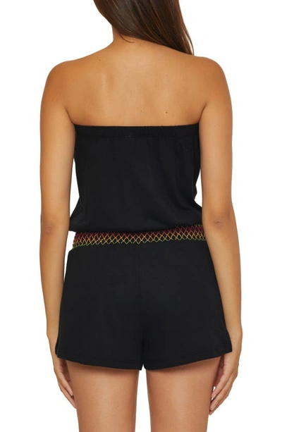 Shop Soluna Strapless Drawstring Waist Cover-up Romper In Black