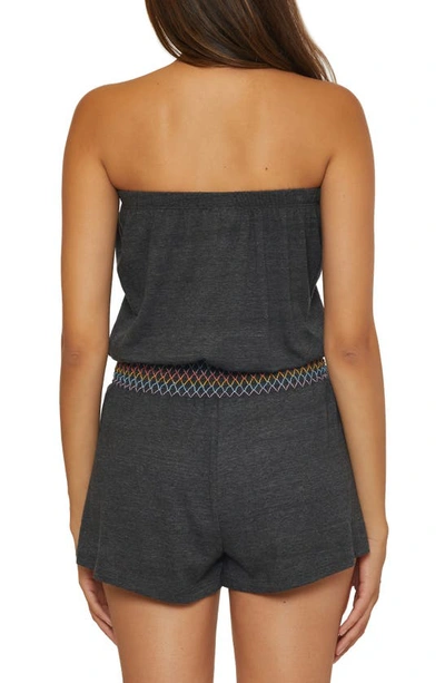 Shop Soluna Strapless Drawstring Waist Cover-up Romper In Charcoal