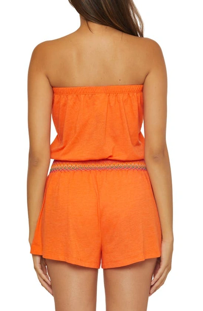 Soluna Strapless Drawstring Waist Cover-up Romper In Tangerine