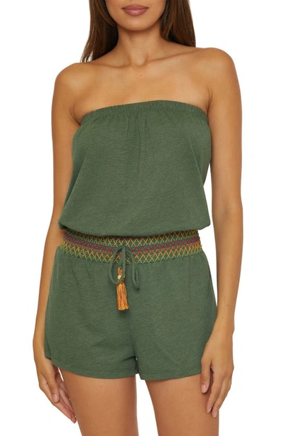 Shop Soluna Strapless Drawstring Waist Cover-up Romper In Olive