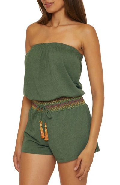 Shop Soluna Strapless Drawstring Waist Cover-up Romper In Olive