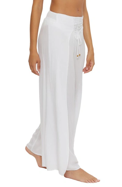 Shop Becca Ponza Lace-up Wide Leg Cover-up Pants In White