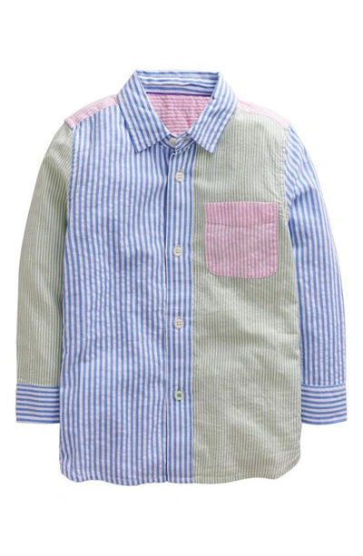 Shop Mini Boden Kids' Hotchpotch Stripe Cotton Seersucker Button-up Shirt In Blue/ Green/ Pink