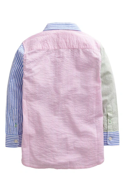 Shop Mini Boden Kids' Hotchpotch Stripe Cotton Seersucker Button-up Shirt In Blue/ Green/ Pink
