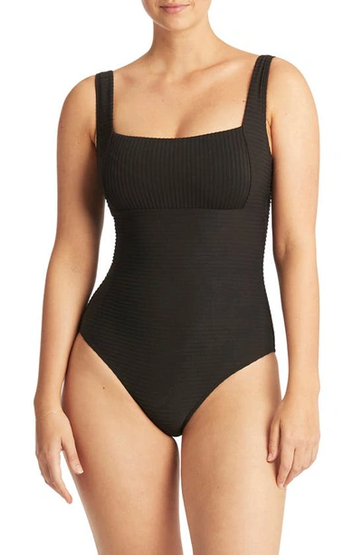 Shop Sea Level Spinnaker Square Neck Underwire One-piece Swimsuit In Black