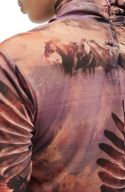 Shop Allsaints Print Long Sleeve Mock Neck Top In Canyon Purple