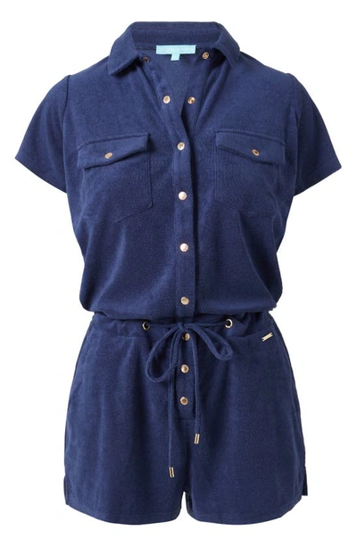Shop Melissa Odabash Cheryl Cotton Blend Terry Cover-up Romper In Navy