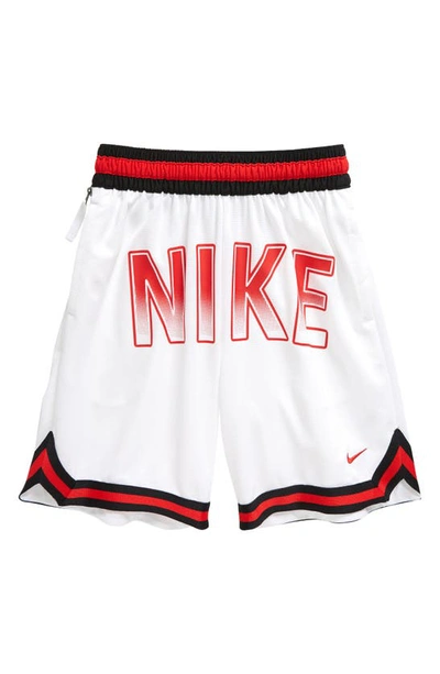 Shop Nike Kids' Dri-fit Dna Mesh Basketball Shorts In White/ University Red