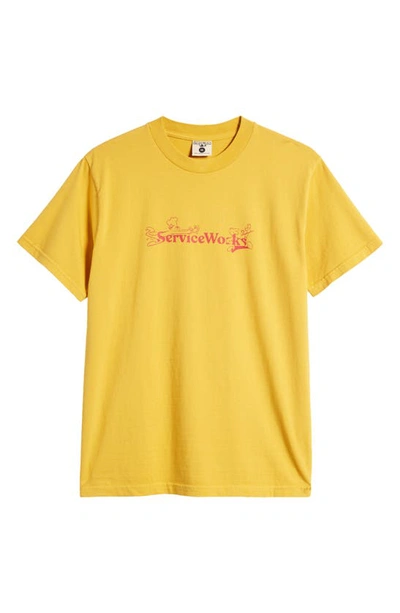 Shop Service Works Chase Cotton Graphic T-shirt In Yellow