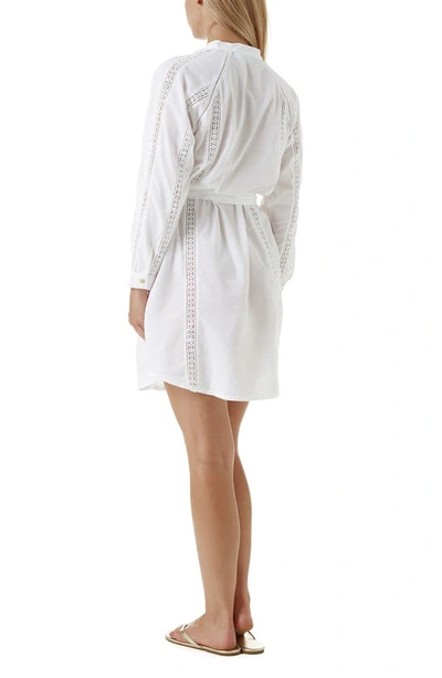 Shop Melissa Odabash Emily Lace Inset Long Sleeve Cotton Shirtdress In White