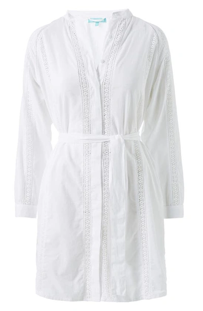 Shop Melissa Odabash Emily Lace Inset Long Sleeve Cotton Shirtdress In White