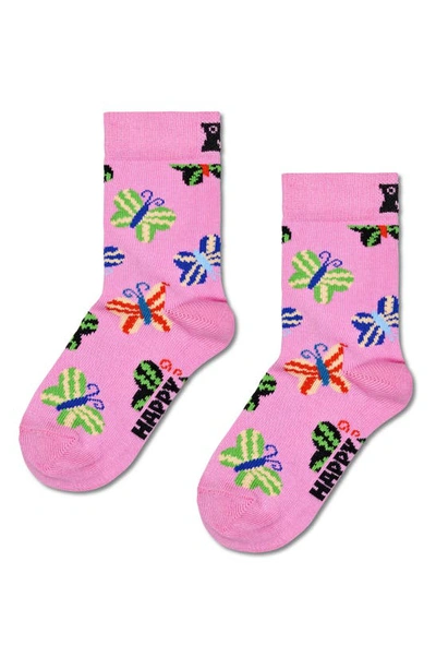 Shop Happy Socks Kids' Butterfly Assorted 2-pack Crew Socks In Pink