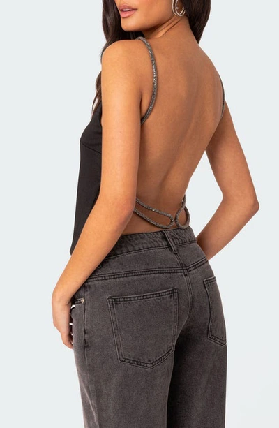 Edikted Women's Karli Rhinestone Strap Open Back Top In Black