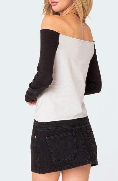 Edikted Tom Off The Shoulder Colorblock Top In Black-and-white