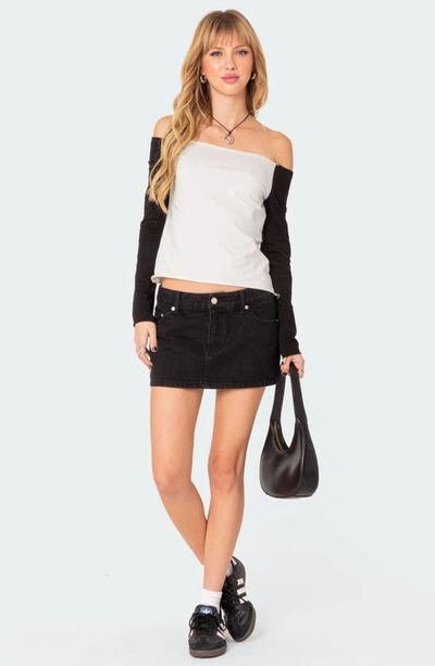 Shop Edikted Tom Off The Shoulder Colorblock Top In Black-and-white