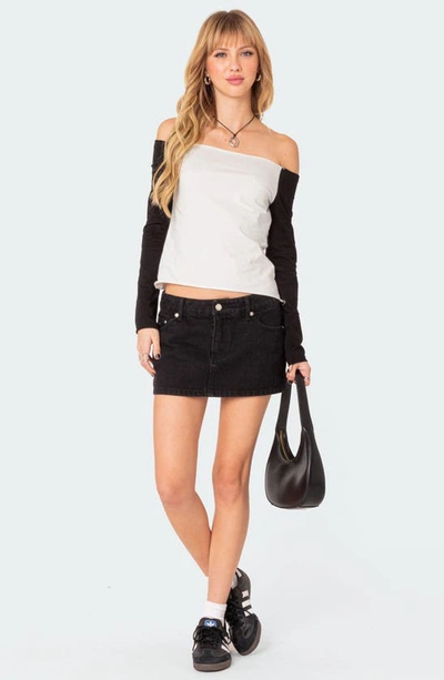 Edikted Tom Off The Shoulder Colorblock Top In Black-and-white