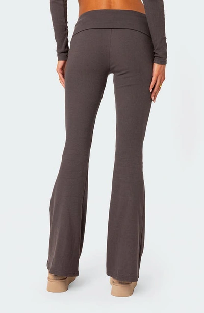 Shop Edikted Coffee Break Rib Flare Leggings In Dark-gray