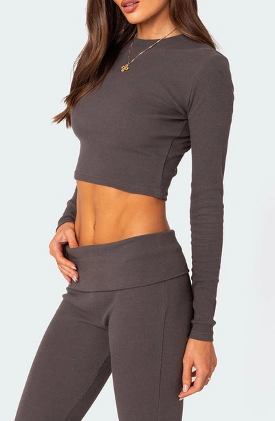 Shop Edikted Coffee Break Rib Crop Top In Dark-gray