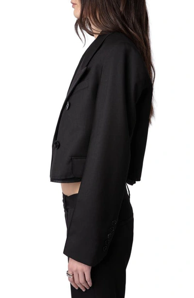 Shop Zadig & Voltaire Vito Double Breasted Crop Blazer In Noir