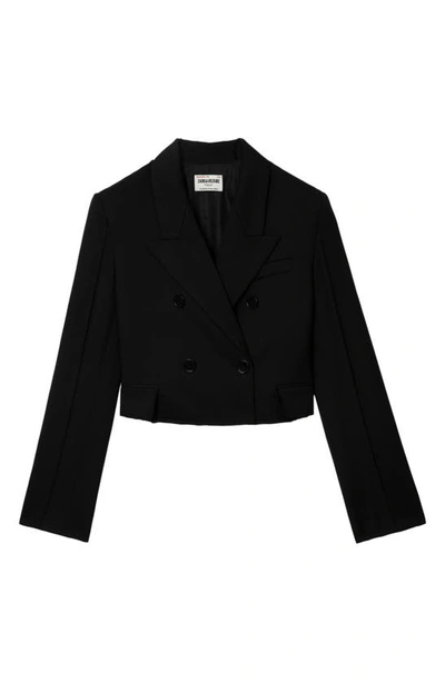 Shop Zadig & Voltaire Vito Double Breasted Crop Blazer In Noir