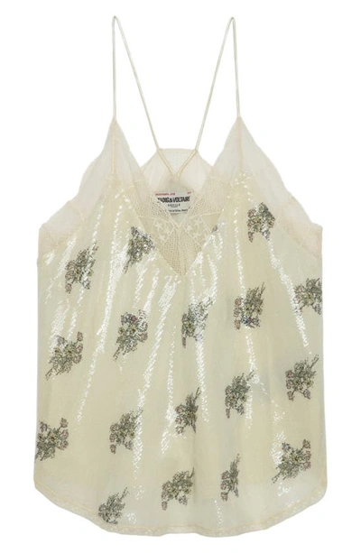 Shop Zadig & Voltaire Christy Floral Sequin Camisole In Mastic