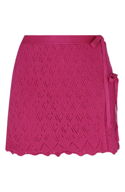 Shop Capittana Kaia Openwork Crochet Cover-up Miniskirt In Fuchsia