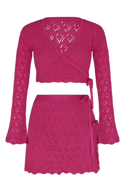 Shop Capittana Kaia Openwork Crochet Cover-up Miniskirt In Fuchsia