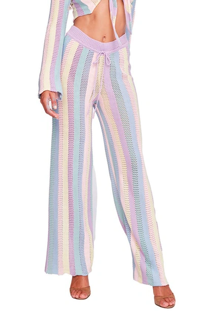 Shop Capittana Paloma Stripe Openwork Crochet Cover-up Pants In Lilac Multicolor