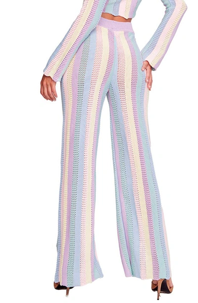 Capittana Paloma Stripe Openwork Crochet Cover-up Pants In Lilac Multicolor
