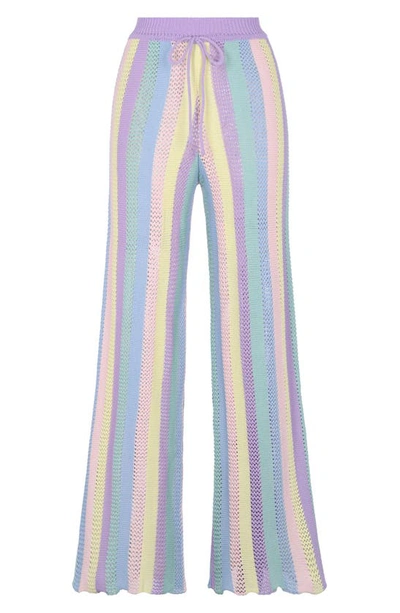 Shop Capittana Paloma Stripe Openwork Crochet Cover-up Pants In Lilac Multicolor