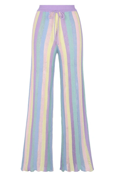 Capittana Paloma Stripe Openwork Crochet Cover-up Pants In Lilac Multicolor