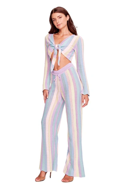 Capittana Paloma Stripe Openwork Crochet Cover-up Pants In Lilac Multicolor